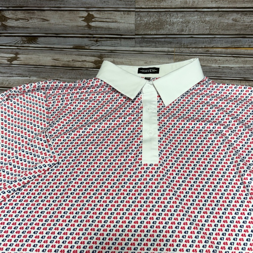 Haven Polo Shirt Mens 4XL White Red Blue 45 47 Trump All Over Print Golf